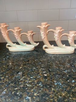 A Pair of 1930 Vintage Weller Pottery Triple- Branch Candle Holders