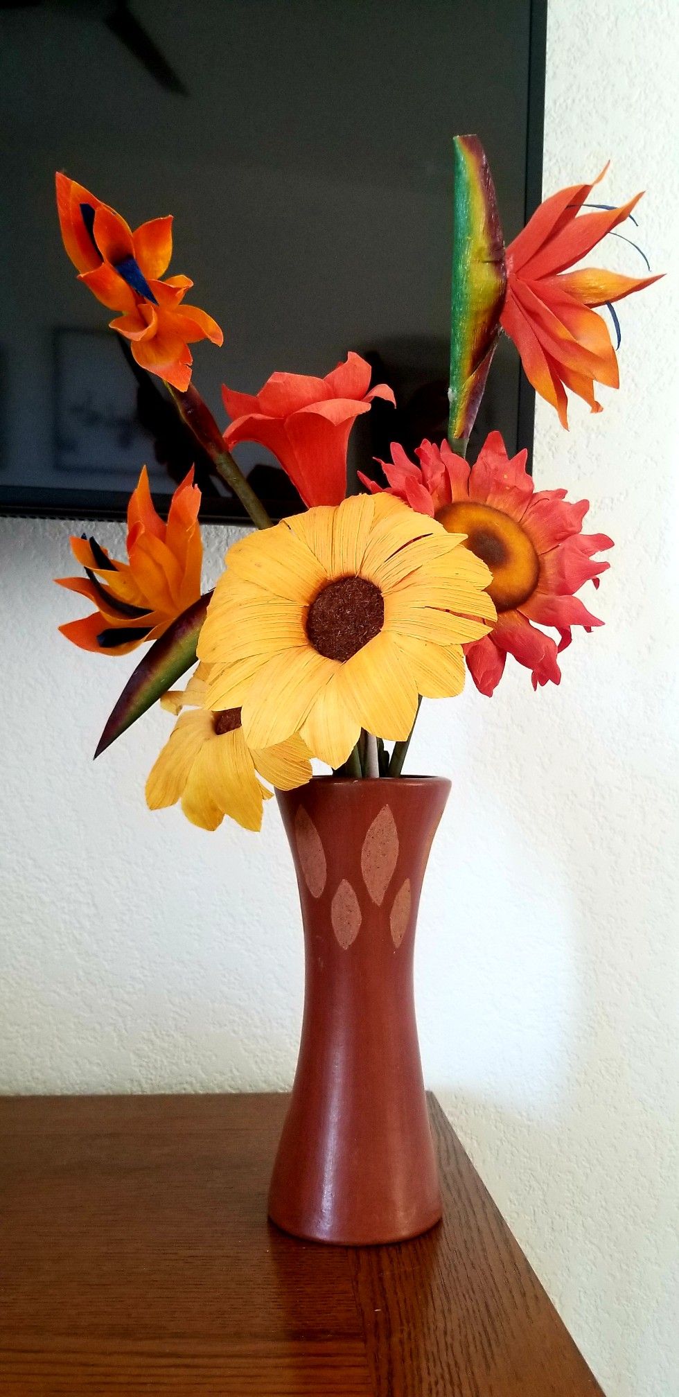 Authentic Mexican Flowers and Vase