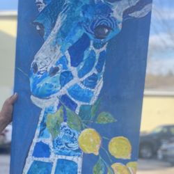 Blue giraffe canvas $20