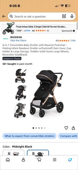6-in-1 Convertible Baby Stroller with Bassinet Pushchair - Folding Infant Newborn Stroller w/Footmuff, Rain Cover, Cup Holder & Large Storage, Toddler