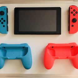 Nintendo Switch with Blue and Neon Red Joy-Con
