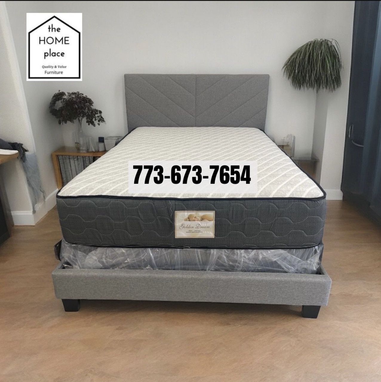 Comfort & Elegant Queen Bed Frame ‼️ Includes Mattress And Box Spring For Only $349 Ready For Delivery Today 🚛 