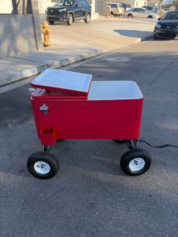80 quart rolling wagon party cooler /ice chest on big wheels