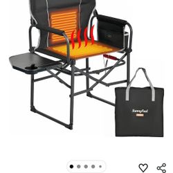 SUNNYFEEL Heated Camping Directors Chair, Heavy Duty,Oversized Outdoor Portable Heating Folding Chair with Side Table, Pocket for Beach, Fishing,Trip,