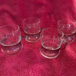littala Finland Set Of 4 Hot Drink Paula Glasses with Silver Plates Handles NEW!