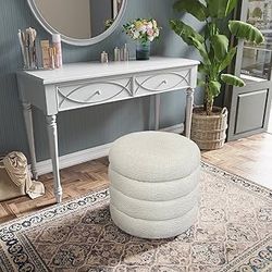 Storage Ottoman, Round Ottoman with Storage for Dorm, Upholstered Ottoman with Soft Padded Seat for end of Bed, Footrest Stool Ottoman, Vanity Stool f