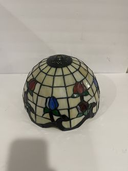 Tiffany-style stained glass lamp shade with a floral rosebud pattern 12” D 8” H
