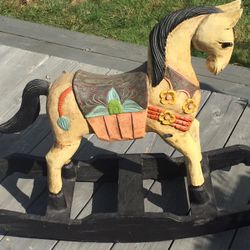 Antique Hand Carved & Painted Wooden Rocking Art Horse