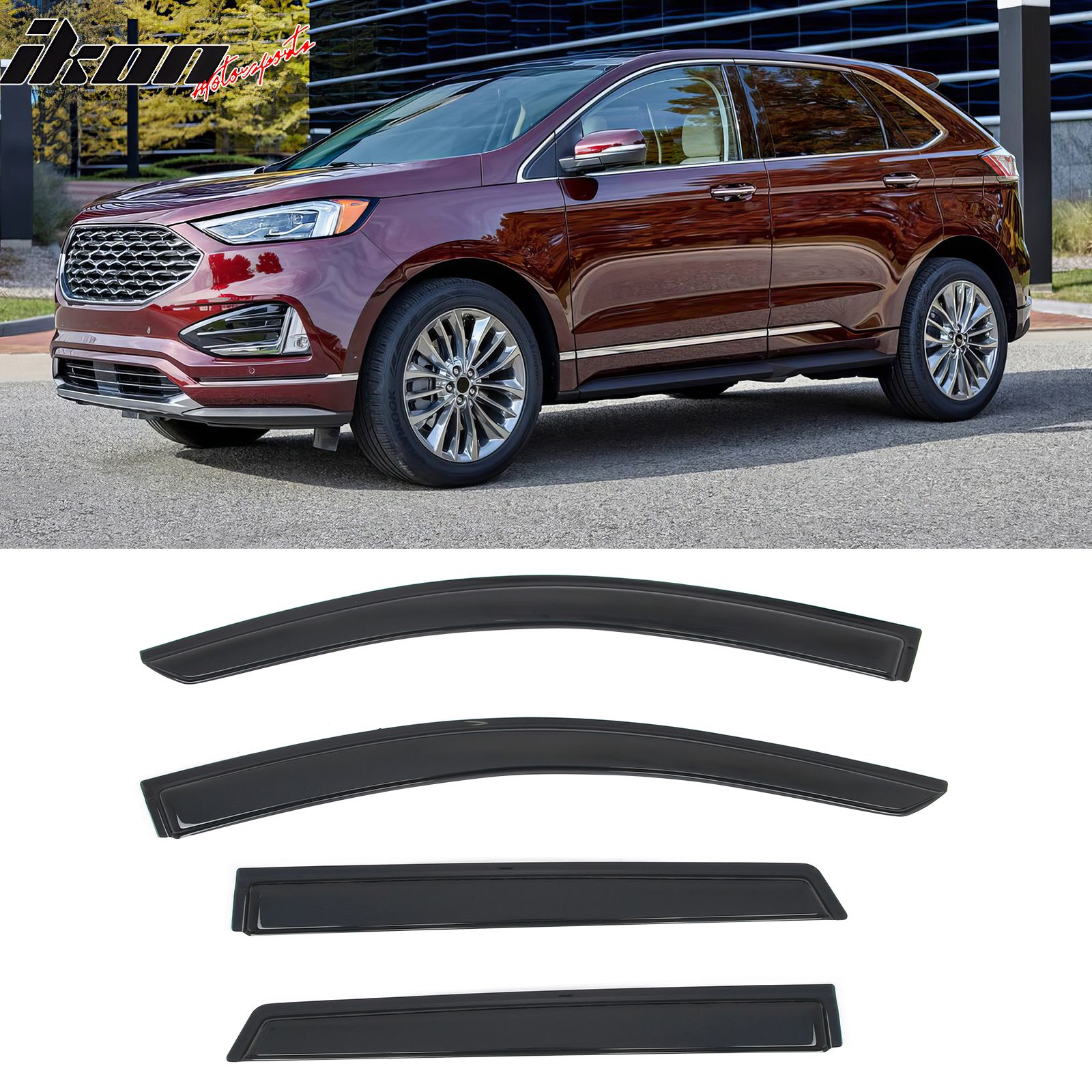 Fits 2015-2024 Ford Edge Window Visors Vent Rain Sun Guards Deflectors Tape-On