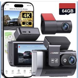FAIMEE 4K+2K Dash Cam Front and Rear, Dash Camera for Cars 2 Channel, 64GB Card