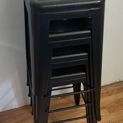 4 Black Metal Bar Stools
