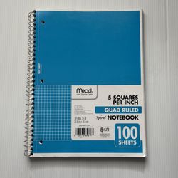 Mead 5 Squares Per Inch Quad Ruled, 100 Sheets, Spiral Notebook