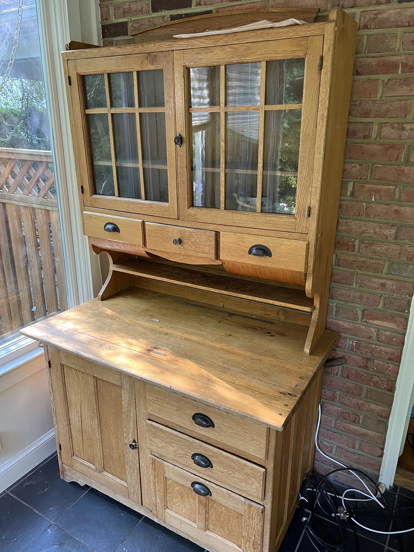 Antique Oak Hutch Bakers Cabinet