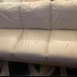 White/Cream Leather Couch And Table