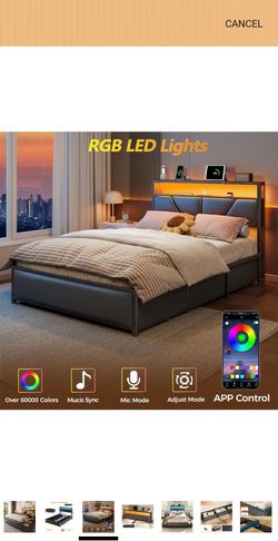 BRAND NEW IN BOX RGB LED Bed Frame with Storage Headboard