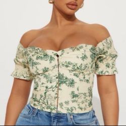 Fashion Nova | In The Meadow Satin Corset Top - Yellow Green/Combo