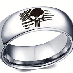 Punisher And Flag Ring Sz8