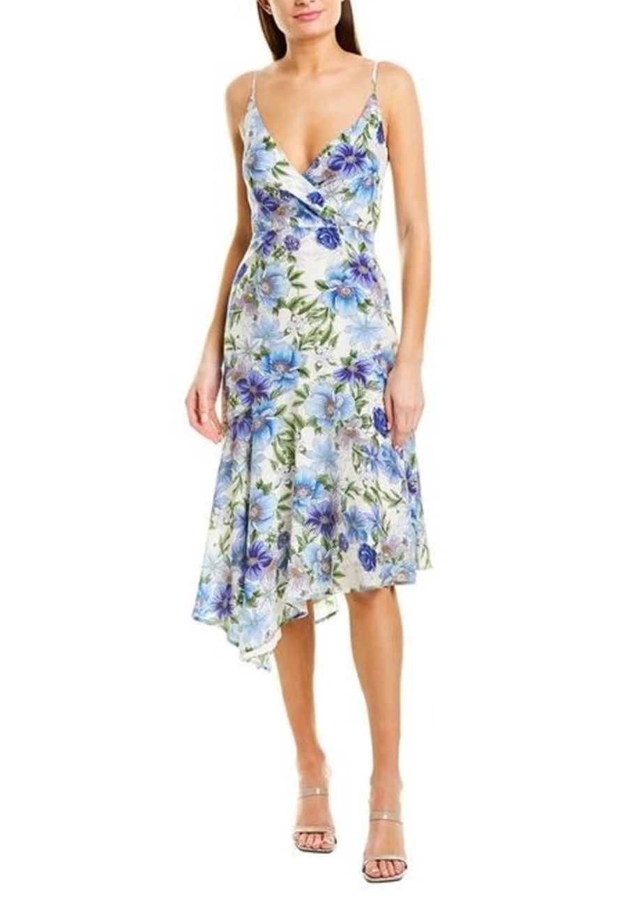 Yumi Kim XS Havana Dress Oahu White Blue Floral Midi Asymmetrical Silk Size 