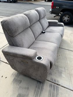 Gray Power Reclining Sofa with Cup Holders