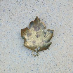 Vintage Solid Brass Leaf-Shaped Trinket Dish 