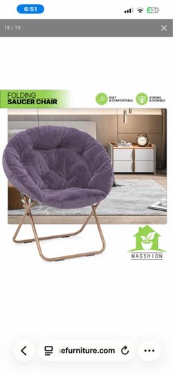 Purple Foldable Faux Fur Saucer Lounge Chair Modern Cozy Moon Seat w/Metal Frame   209 $35