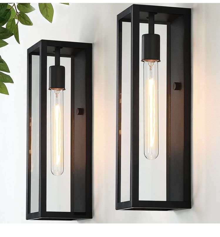 Outdoor Wall Lights Exterior 2-Pack, 15.8'' Waterproof Matte Black Front Porch