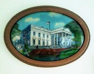 Antique Oval Art Convex Reverse Glass Painting -