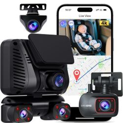 D9 4K Dash Cam with 5 Cameras – 4 Channel + 1 Baby Car Camera, Front and Rear, 360° View, IR Night Vision, Free 128GB Card & CPL, 5GHz Wi-Fi GPS