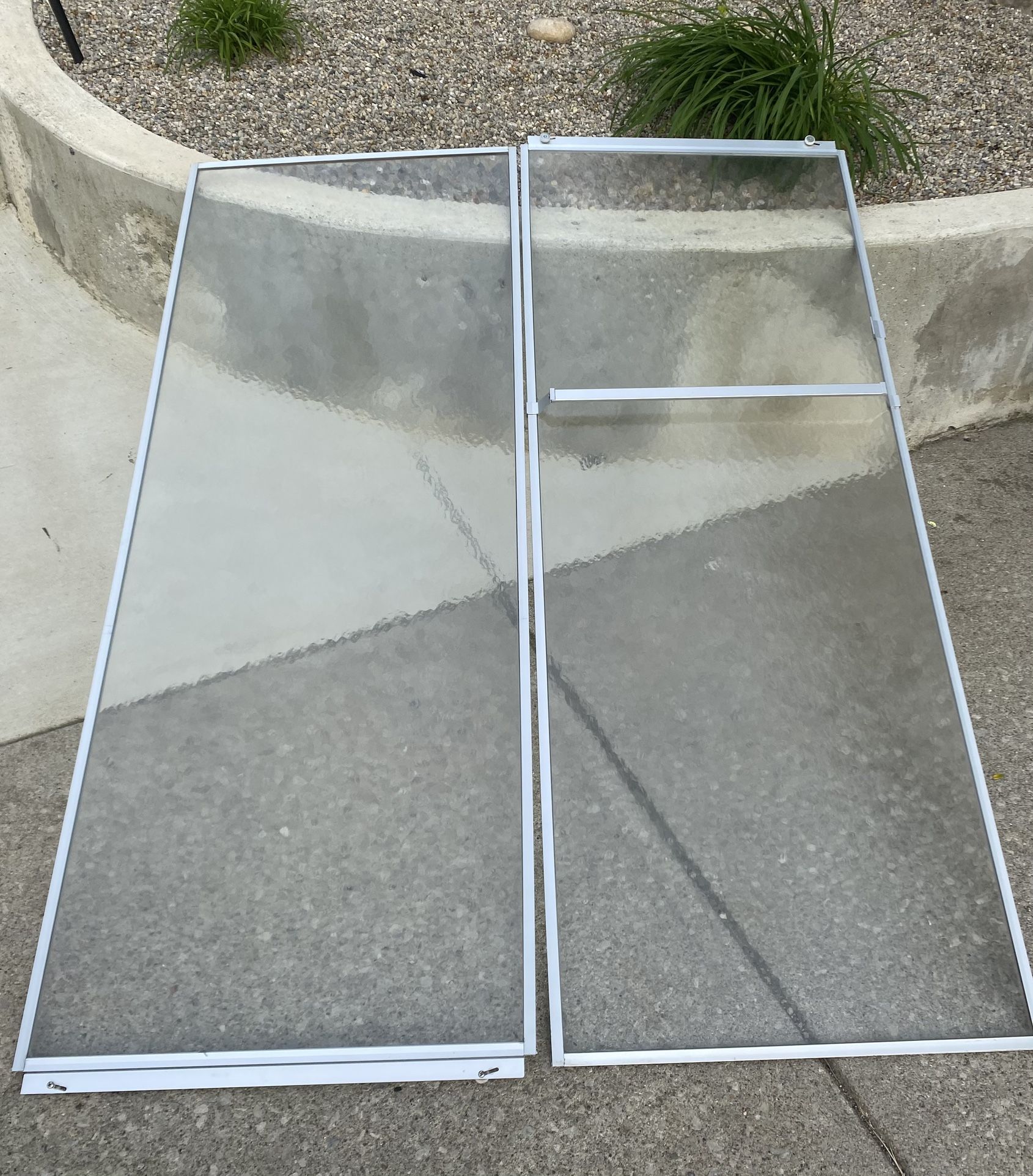 Two Sliding Shower Doors - Aluminum Framed Glass -