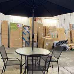 ⛱ 5-Piece Outdoor Patio Dining Set with Umbrella – $199 • 🪑 4 sturdy mesh chairs — lightweight, breathable & durable for outdoor use • 🪵 Round glass