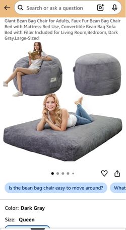 Giant Convertible Bean Bag Chair Bed, Dark Gray