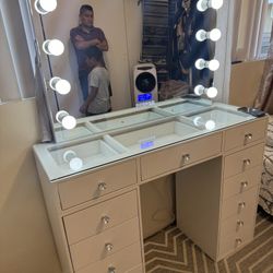 Bluetooth Makeup Vainty With Glass Top Two Outlets Two USBs 