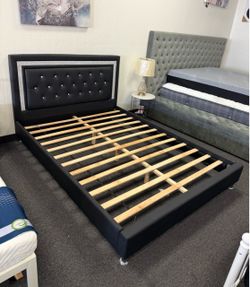 Queen black platform bed frame with diamonds