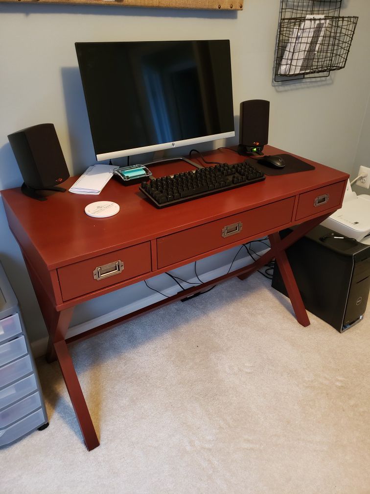 Red computer writers desk