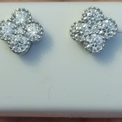 2.00Ct Round Real Moissanite Clover Shape Earrings 925 Sterling Silver 