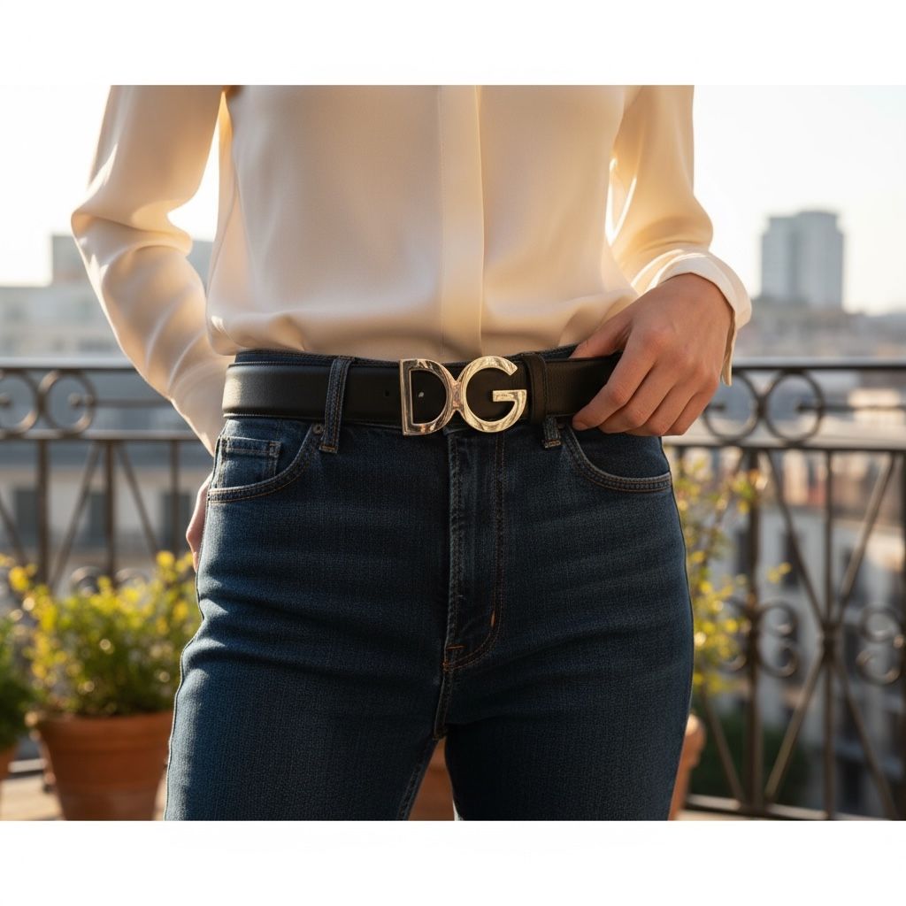 Dolce & Gabbana Italy Vintage Black Leather Belt Silver DG Buckle, Size 54, XS