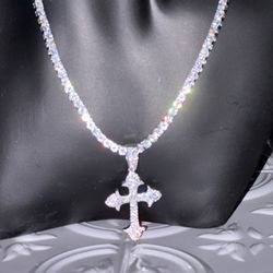 18 K Gold Plated Mini Cross & 3 mm Tennis Chain 