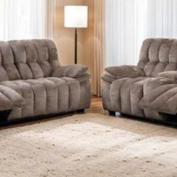 Brand New Brown Super Plush Reclining Sofa & Loveseat 