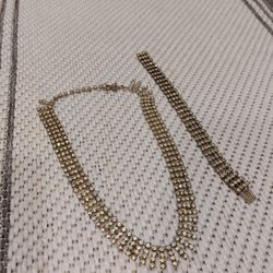 Beautiful Antique VINTAGE 1950'S Rhinestone Dress Necklace And Bracelet Set!