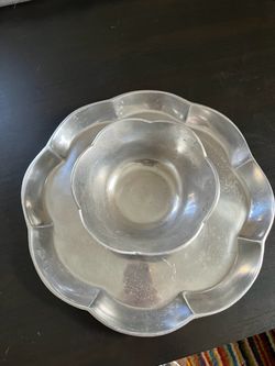 Vintage Silver Metal Chip and Dip Serving Tray