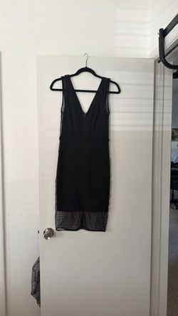 Black V-Neck Midi Dress with Mesh Hem