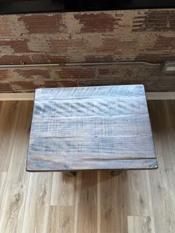Industrial Solid Pine End Table with 2 Shelves
