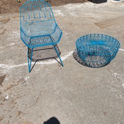 Bend Goods Drum Coffee Table And Matching Farmhouse Lounge Chair In Peacock Blue