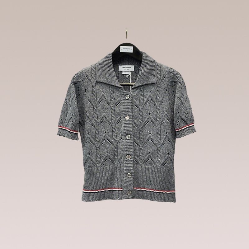 Thom Browne Gray Womens Hollow Short Sleeved Cardigan