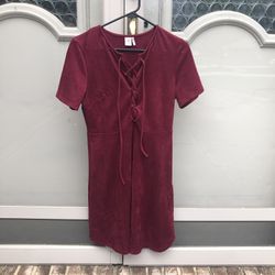Microsuede Country-Chic Mini-Dress (Wine, M)