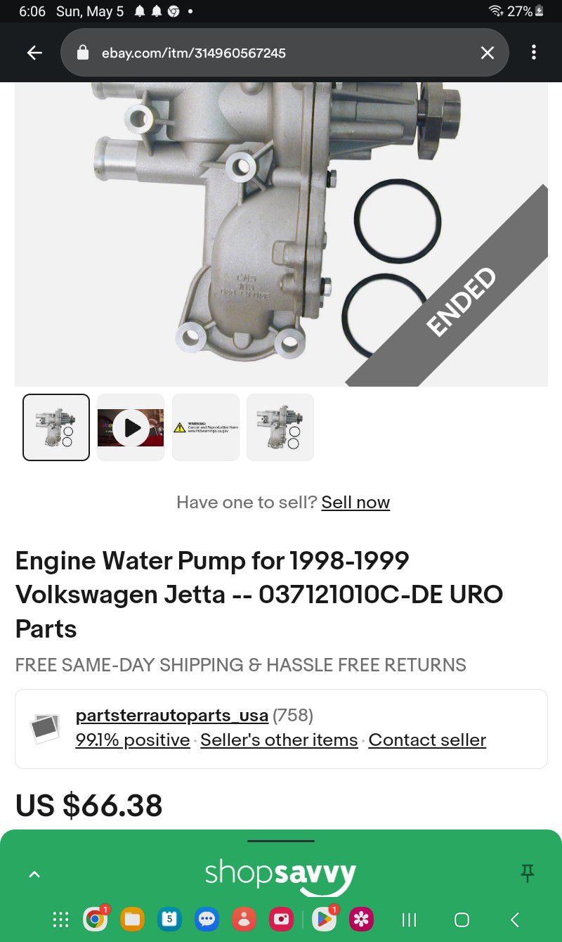 Waterpump For 1998 To 99Voltswagon Jetta