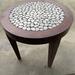 Unique Antique Round Side Table with Metal Design