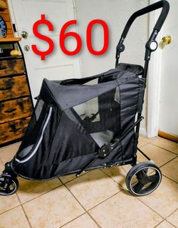 Black Pet Stroller with Mesh Windows