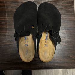Black Suede Birkenstock Boston Clogs SZ 7 Women’s