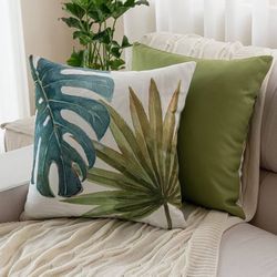 Monstera Banana Leaves Outdoor Patio Cushion Pillow Covers 20x20
